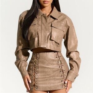 Snake skin leather mini skirt